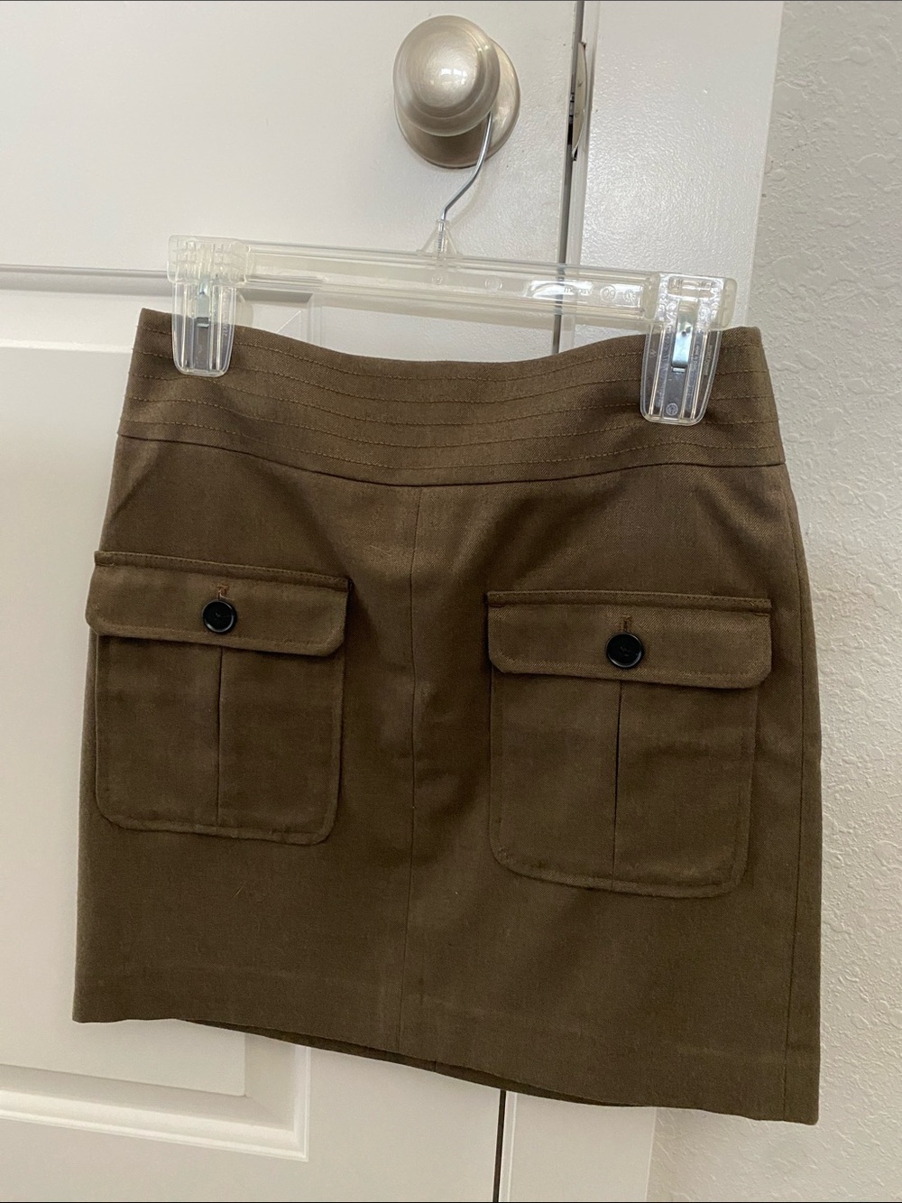 LOFT Olive-Brown Mini Skirt with Front Patch Pockets